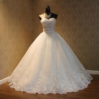 Beaded Pearls Off Shoulder Ball Gown Luxury Bridal Wedding Dress  -  GeraldBlack.com