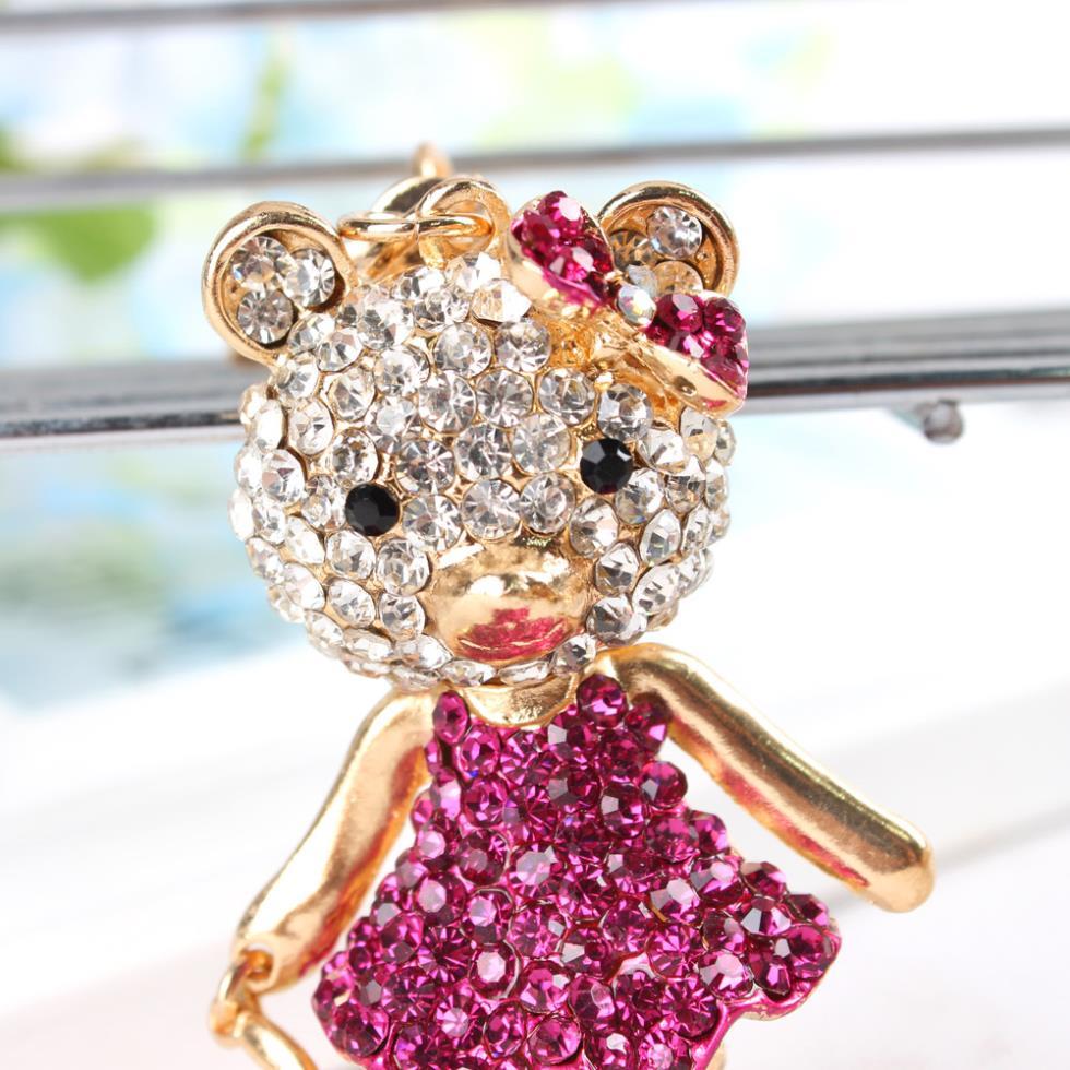 Bear Mother and Baby Rhinestone Crystal Charm Pendant Bag Purse Key Chain - SolaceConnect.com