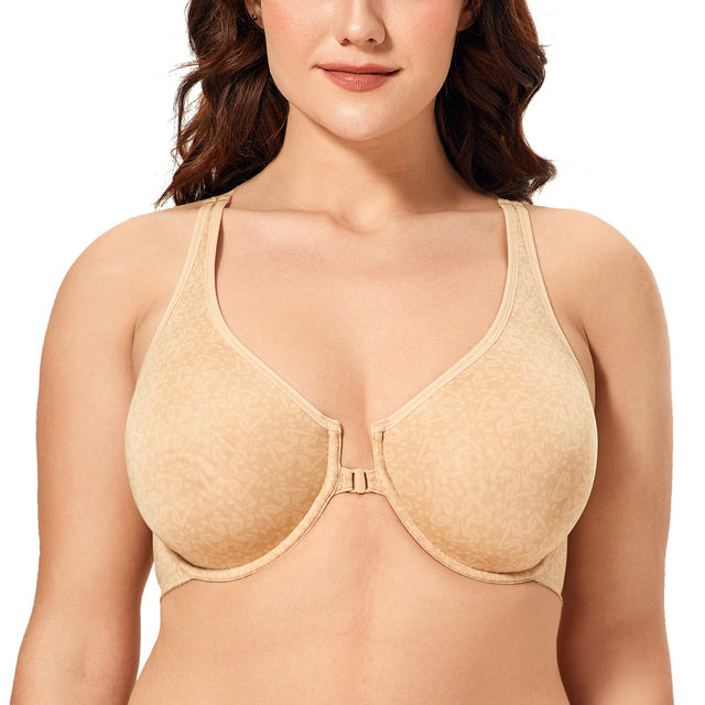 Beige Geometry Front Closure Plus Size Unlined Seamless Bra for Women  -  GeraldBlack.com