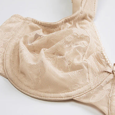 Beige Minimizer No Padded Full Coverage Floral Lace bra for Women  -  GeraldBlack.com
