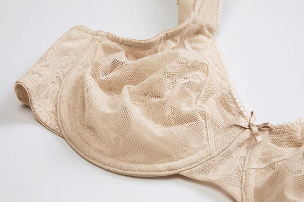 Beige Minimizer No Padded Full Coverage Floral Lace bra for Women  -  GeraldBlack.com