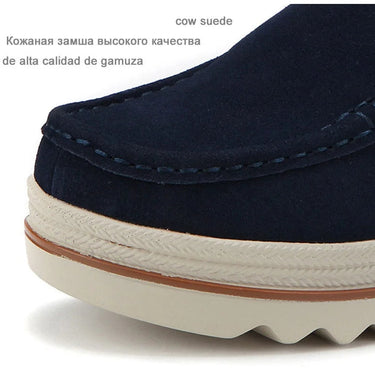 Beige Women's Spring Autumn Moccasins Woman Platforms Genuine Leather Slip-on Casual Lady Round Toe Cow Suede  -  GeraldBlack.com