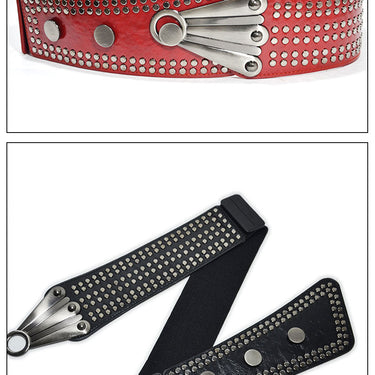 Belt Punk Style Rivet Elastic Belts For Women Fashion Versatile Wide Girdle Exquisite Ornament Wide  -  GeraldBlack.com