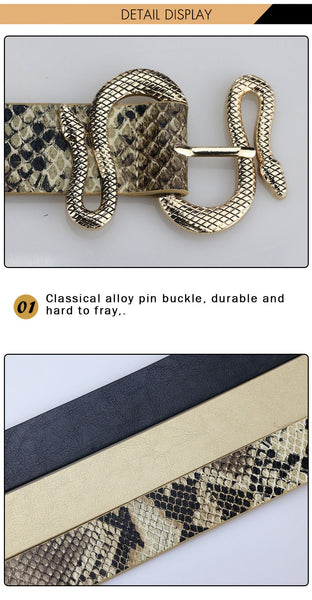 Belts for Women Snake Shape Pin Buckle Belt Leather Women Belt PU Waistband  -  GeraldBlack.com