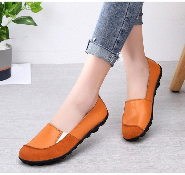 Big Flexible Moccasin Women's Solid Genuine Leather Slip-on Flats Loafers - SolaceConnect.com