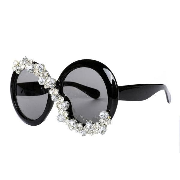 Big Frame Round BlingBling Party Bride Sunglasses With Stone Luxury Designer Diamond Sun Glasses  -  GeraldBlack.com