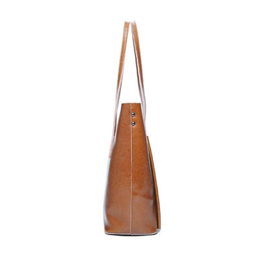 Big Genuine Leather Versatile Tote Shoulder Bag with Zipper for Women - SolaceConnect.com