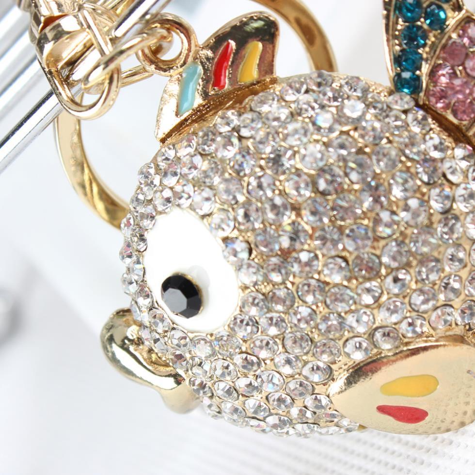Big Head Fat Fish Rhinestone Crystal Keyring for Women's Purse and Bag - SolaceConnect.com