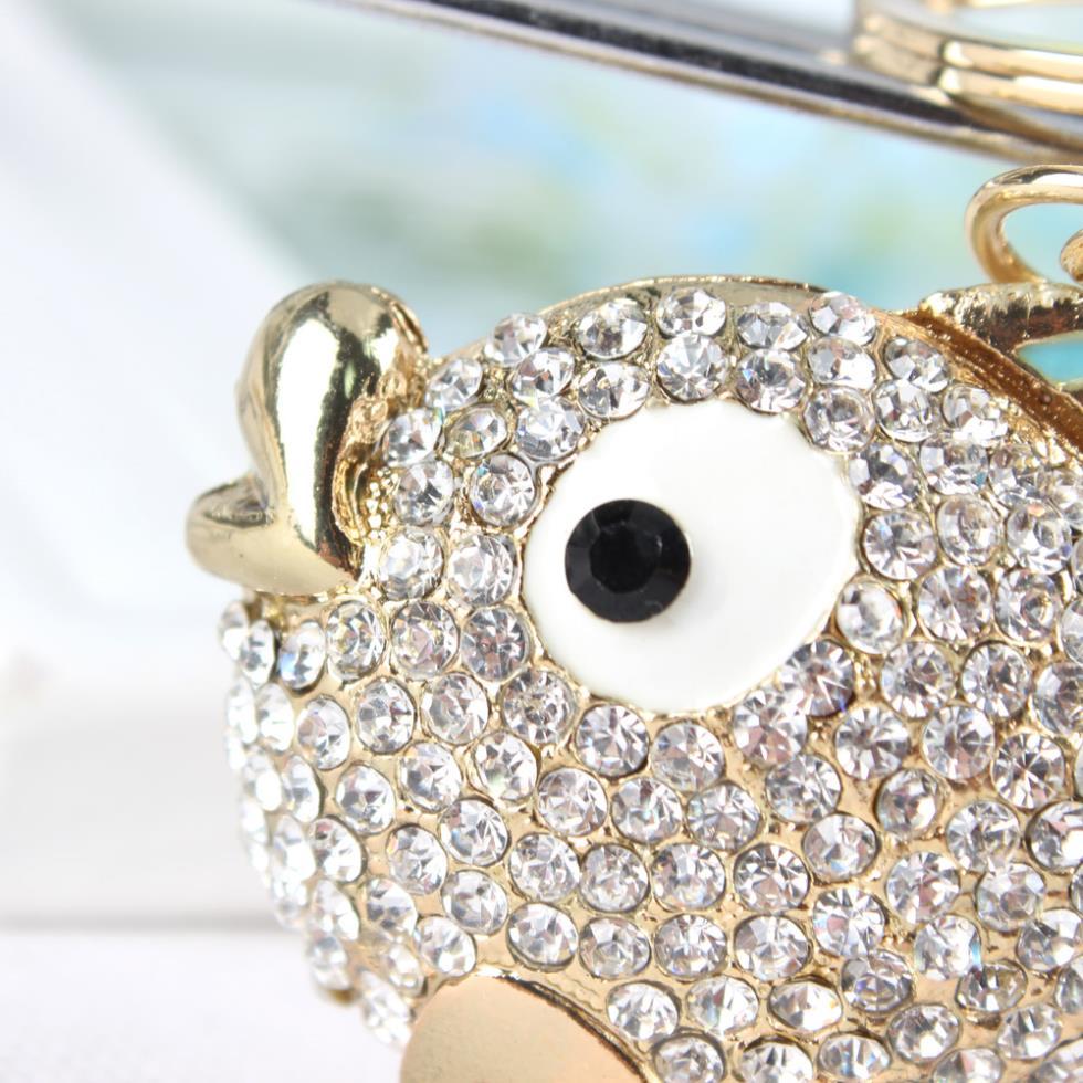 Big Head Fat Fish Rhinestone Crystal Keyring for Women's Purse and Bag - SolaceConnect.com