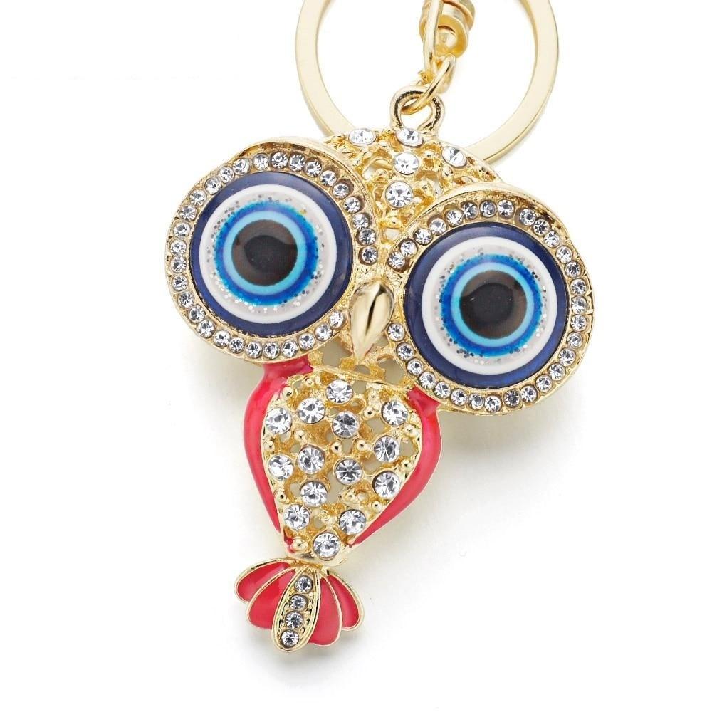 Big Porcelain Eyes Owl Rhinestone Crystal Pendant Bag Buckle Keyrings  -  GeraldBlack.com