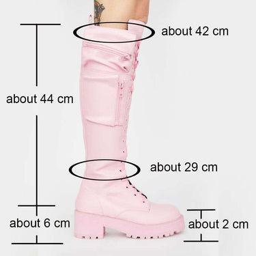 Big Size 45 Women Punk Gothic Mid Calf Shoes Chunky Heel Platform Boots Casual Pocket Combat Boots  -  GeraldBlack.com