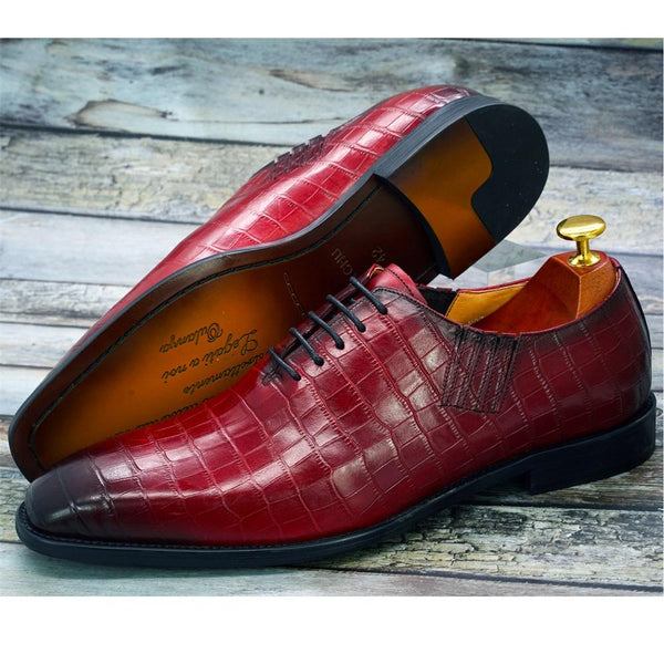 Big Size 6-13 Genuine Leather Crocodile Print Oxford Dress Shoes for Men - SolaceConnect.com
