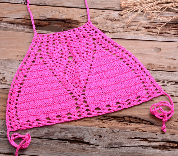 Bikini Top Handmade Crochet Women Boho Beach Bralette Solid Halter Knitted Swimsuit Brazilian Bikinis Bathing Suit Top  -  GeraldBlack.com