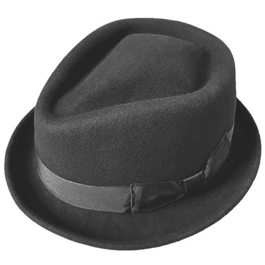 Black and Brown Wool Felt Trilby Fedora Hat with Diamond Crown Design  -  GeraldBlack.com