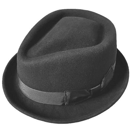 Black and Brown Wool Felt Trilby Fedora Hat with Diamond Crown Design - SolaceConnect.com