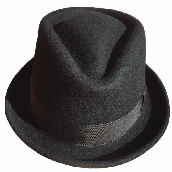 Black and Brown Wool Felt Trilby Fedora Hat with Diamond Crown Design - SolaceConnect.com