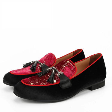 Black and Red Match Velvet Shoes With Tassel Dress Wedding Party Men's Loafers  -  GeraldBlack.com