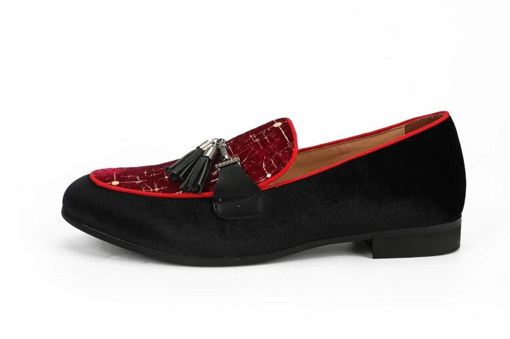 Black and Red Match Velvet Shoes With Tassel Dress Wedding Party Men's Loafers  -  GeraldBlack.com