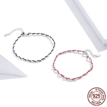 Black and Red Rope Bracelet with 925 Sterling Silver Beads Chain Bracelets for Women Year Gift Friendship SCB173  -  GeraldBlack.com