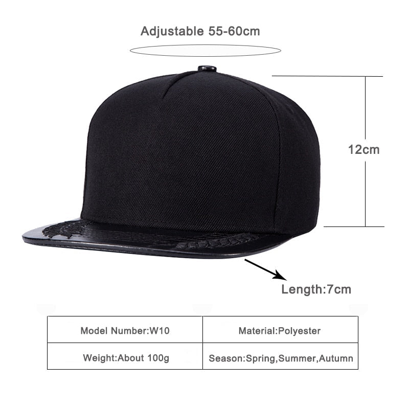 Black Baseball Cap Flat-brimmed Hat Trucker Hats Visor Snapback Cap Leather Brim Patchwork Hip Hop  -  GeraldBlack.com