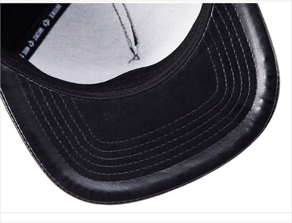Black Baseball Cap Flat-brimmed Hat Trucker Hats Visor Snapback Cap Leather Brim Patchwork Hip Hop  -  GeraldBlack.com