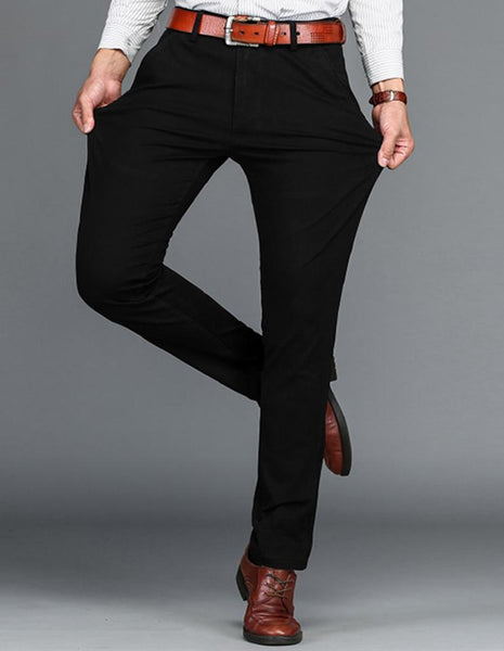 Black Blue Men's Casual Stretch Regular Straight Business Pants - SolaceConnect.com