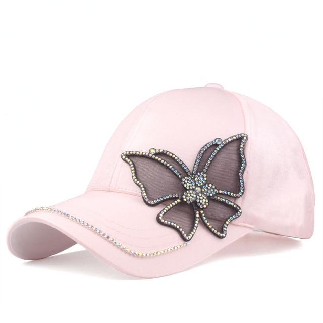Black Butterfly Hip Hop Style Baseball Cap with Rhinestone for Women - SolaceConnect.com
