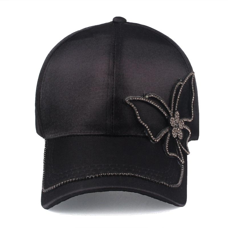 Black Butterfly Hip Hop Style Baseball Cap with Rhinestone for Women - SolaceConnect.com