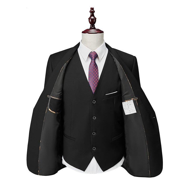 Black Classic Custom Business Single-button Three Piece Suit for Men  -  GeraldBlack.com