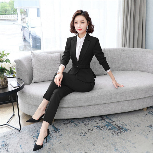 Black Coat Pant White Blouse Fashion OL Style Business Suit for Women  -  GeraldBlack.com