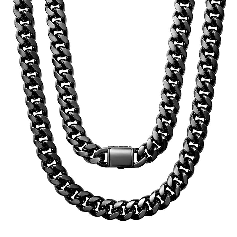 Black Color Stainless Steel Round Cuban Miami Chains Necklaces Big Heavy Bling Gold Chain for Men Rapper Jewelry  -  GeraldBlack.com