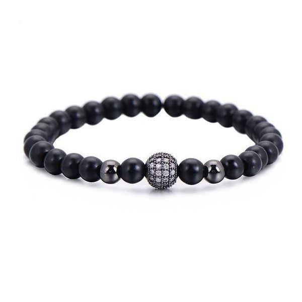 Black CZ Fashion Ball Natural Stone Matte Beads Charm Bracelets for Men - SolaceConnect.com