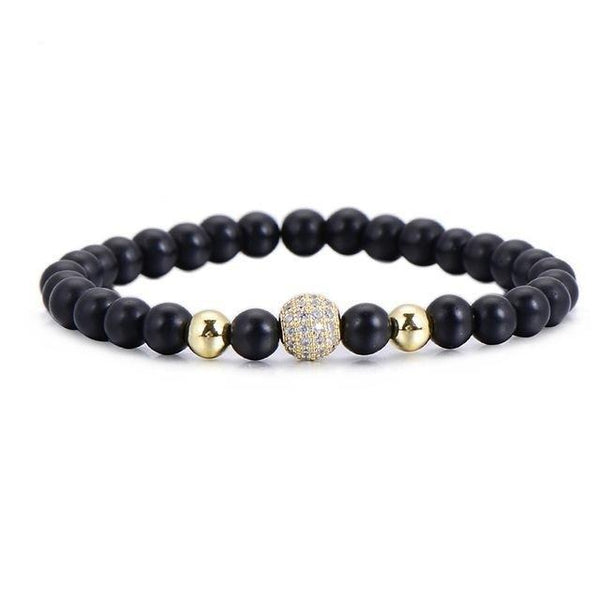 Black CZ Fashion Ball Natural Stone Matte Beads Charm Bracelets for Men - SolaceConnect.com