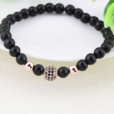 Black CZ Fashion Ball Natural Stone Matte Beads Charm Bracelets for Men  -  GeraldBlack.com