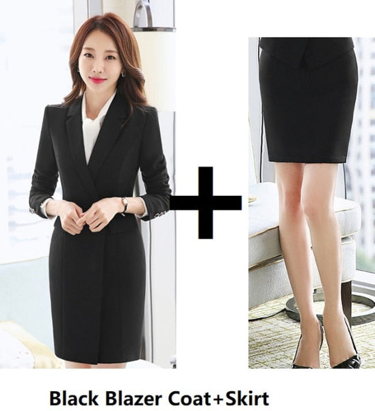 Black Formal Business Suit Office Wear Blazer and Skirt for Women  -  GeraldBlack.com