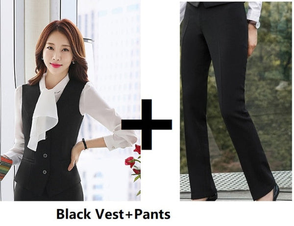 Black Formal Business Suit Office Wear Vest and Pants for Women  -  GeraldBlack.com