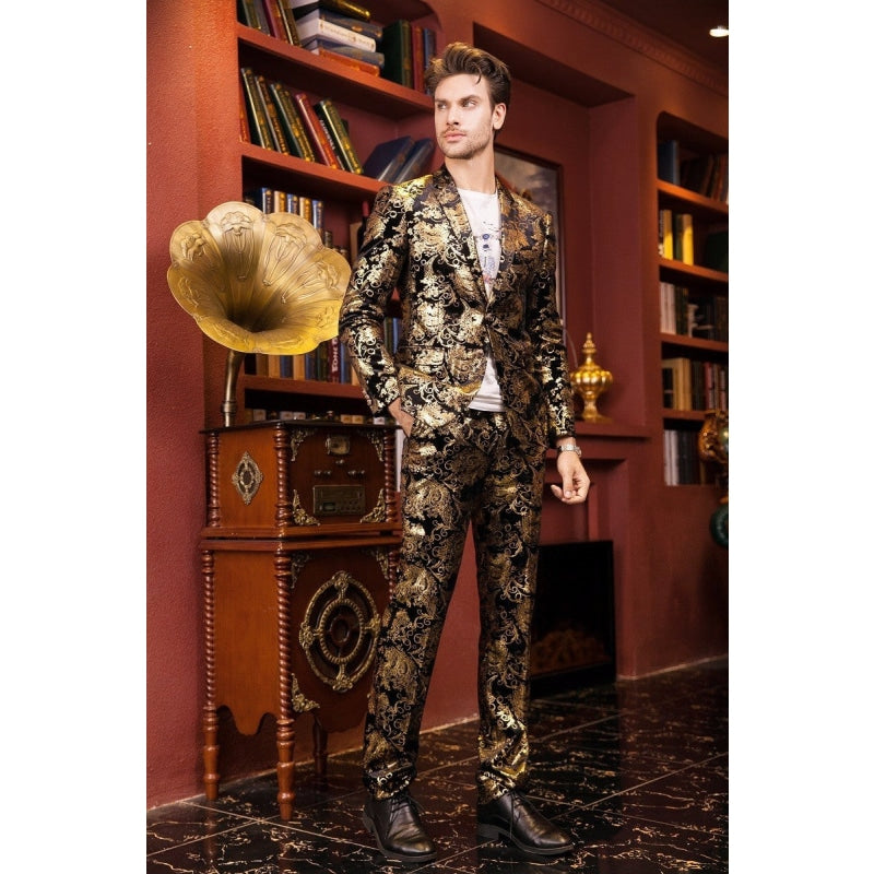 Black Gold Fashion Wedding Dress Suit Jacket and Trousers for Men GeraldBlack.com Black Gold Fashion Wedding Dress Suit Jacket and Trousers for Men GeraldBlack.com