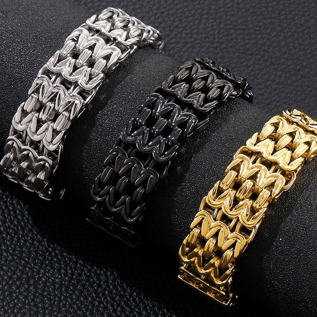 Men's Stainless Steel Double-Row Chain Bracelet - Satin & Blackened Finish