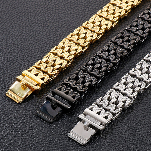 Black Gold Plated Man Bracelet 316L Stainless Steel Double Row V Chain Hand Wrist Bracelets Jewelry Gifts For Boyfriend  -  GeraldBlack.com