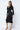 Black Long Sleeve Low V Neck Midi Dress with Ruching on Sides and Chest  -  GeraldBlack.com