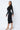 Black Long Sleeve Low V Neck Midi Dress with Ruching on Sides and Chest  -  GeraldBlack.com