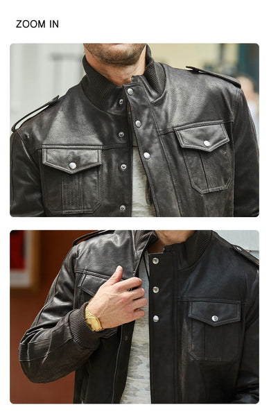 Black Pilot Bomber Warm Jacket Made Of Genuine Pigskin Leather for Men - SolaceConnect.com