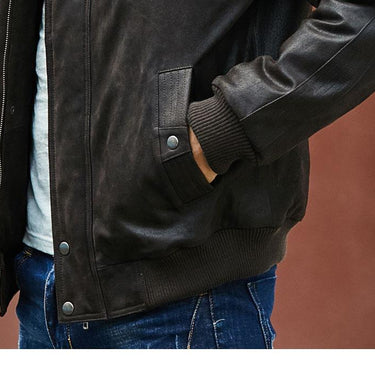 Black Pilot Bomber Warm Jacket Made Of Genuine Pigskin Leather for Men - SolaceConnect.com