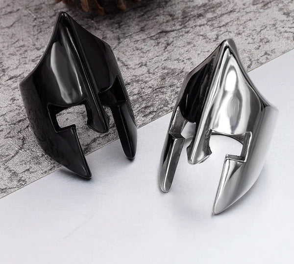 Black Silver Color Stainless Steel Spartan Helmet Party Ring for Men  -  GeraldBlack.com