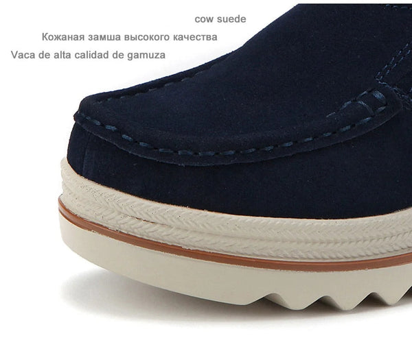 Black Spring Autumn Moccasins Woman Flats Genuine Leather Slip-ons Casual Lady Round Toe Cow Suede  -  GeraldBlack.com