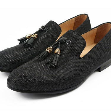 Black Striped Lace Men Casual Shoes Golden Tassel Breathable Loafers  -  GeraldBlack.com