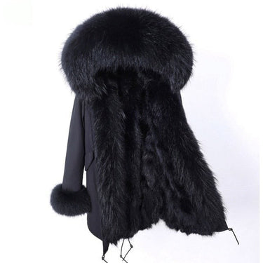 Black Thick Warm Hooded Winter Jacket for Women with Natural Raccoon Fur  -  GeraldBlack.com
