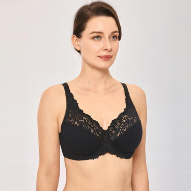 Black Underwire Plus Size Sheer Lace Non-Padded Strap Bra for Women  -  GeraldBlack.com