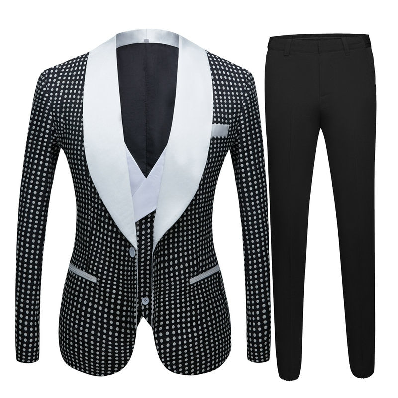 Black White Blazer Vest Pants Groom Wedding Slim Fit Tuxedos For Men Groomsmen Suit Formal Party  -  GeraldBlack.com