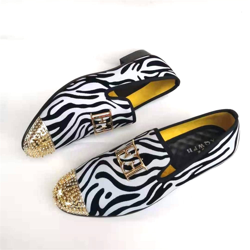 Black White Men Leather Big Size Fashion Design Bright Face Buckle and Gold Metal Toe Driving Loafers Shoes  -  GeraldBlack.com
